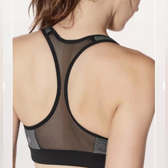 Lululemon Speed Up Bra Heathered Black Sports Top Yoga Run Mesh - Picture 3 of 7
